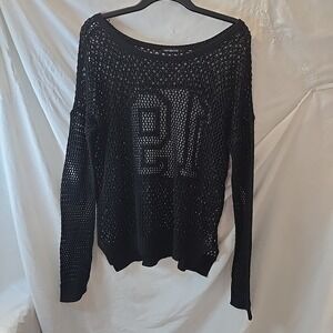 Terranova Crochet Jersey Number 19 Long‎ Sleeve Black Open Crochet Y2K 90s Sz L